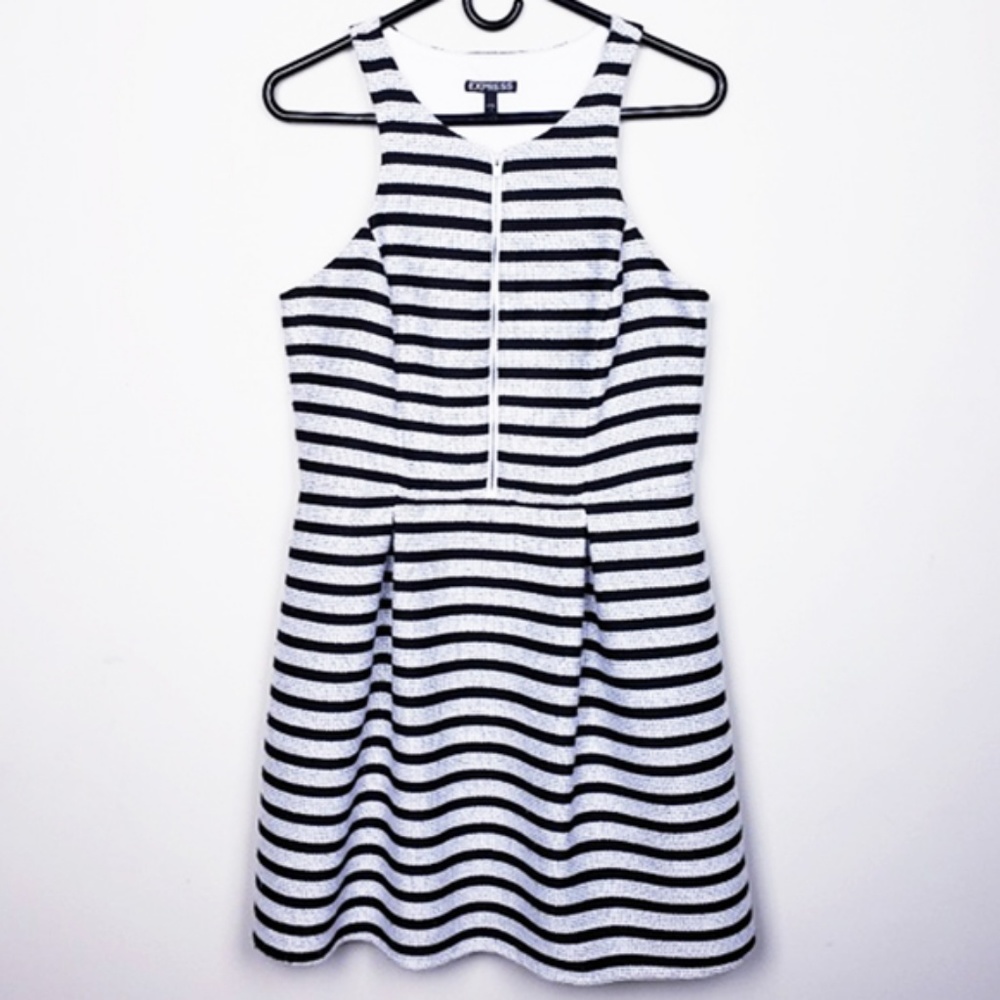 Express | Wool Black & White Striped Dress - 10